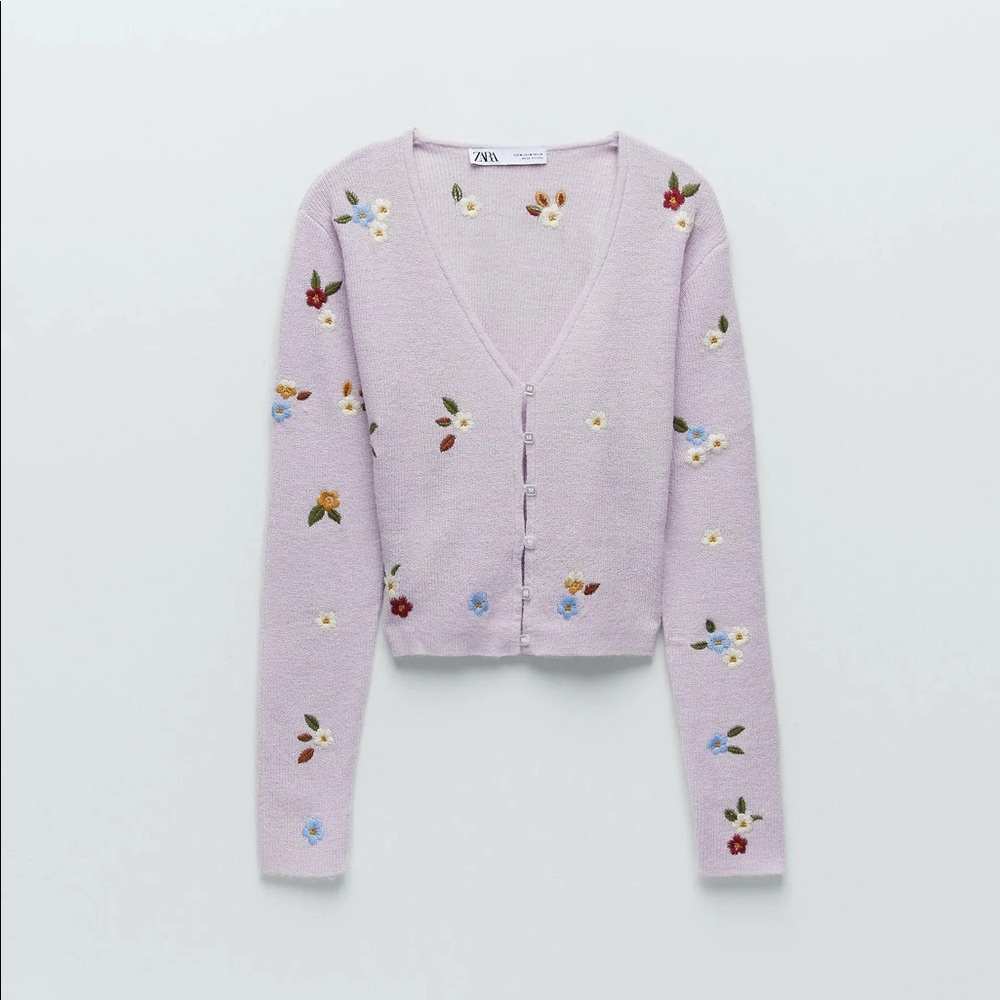 Zara Purple Floral Embroidered Cardigan